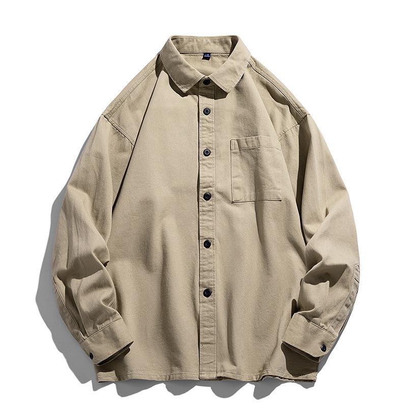Весенняя мужская новая хлопковая рубашка свободного покроя, однотонная, японская, трендовая, с длинными рукавами