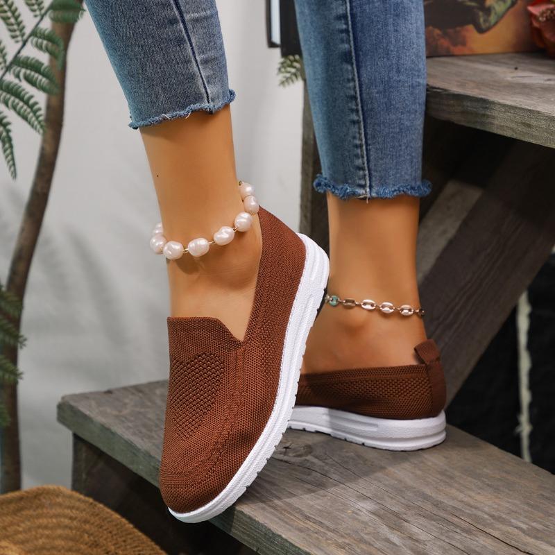 Foreign Trade Casual Single Shoes Women's Shoes Autumn New Fly-woven Mesh Round Head One Pedal Large Size Flat Bottom Cross-border Women