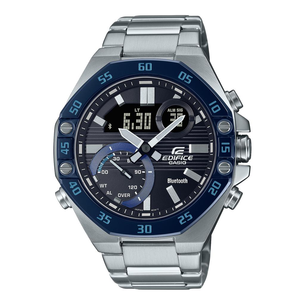 Casio Мужские кварцевые часы из нержавеющей стали с водозащитой 100 м ECB-10YDB-1B