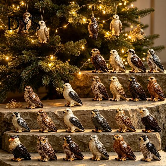 Календарь обратного отсчета для любителей птиц Птицы Хищники Адвент с 24 2D акриловыми украшениями, Уникальный праздничный подарок Набор для наблюдателей, Реалистичные фигурки,