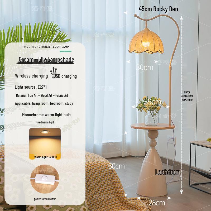 Cream Storage Shelf Floor Lamp with Ambient Light for Living Room or Bedroom