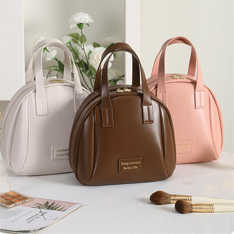 Дорожная косметичка большой вместимости, портативная кожаная косметичка с ручкой-органайзером, многофункциональная водонепроницаемая косметичка