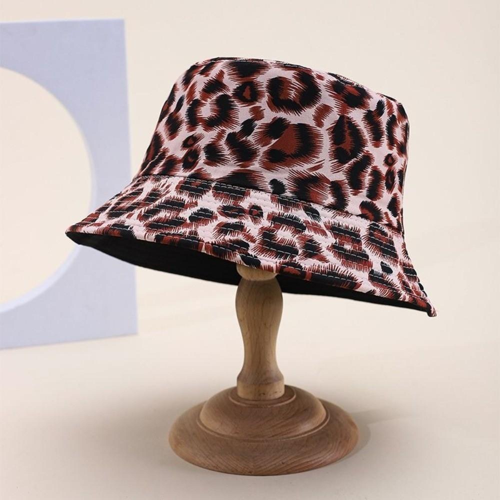 Double-Sided Bucket Hat Leopard Patterned Sun Cap Beach Sun Protect Hat Outdoor Travel