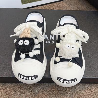 2024 Летние женские полутапочки на толстой подошве с круглым носком, симпатичные декоративные туфли с дышащей сеткой, удобная повседневная обувь