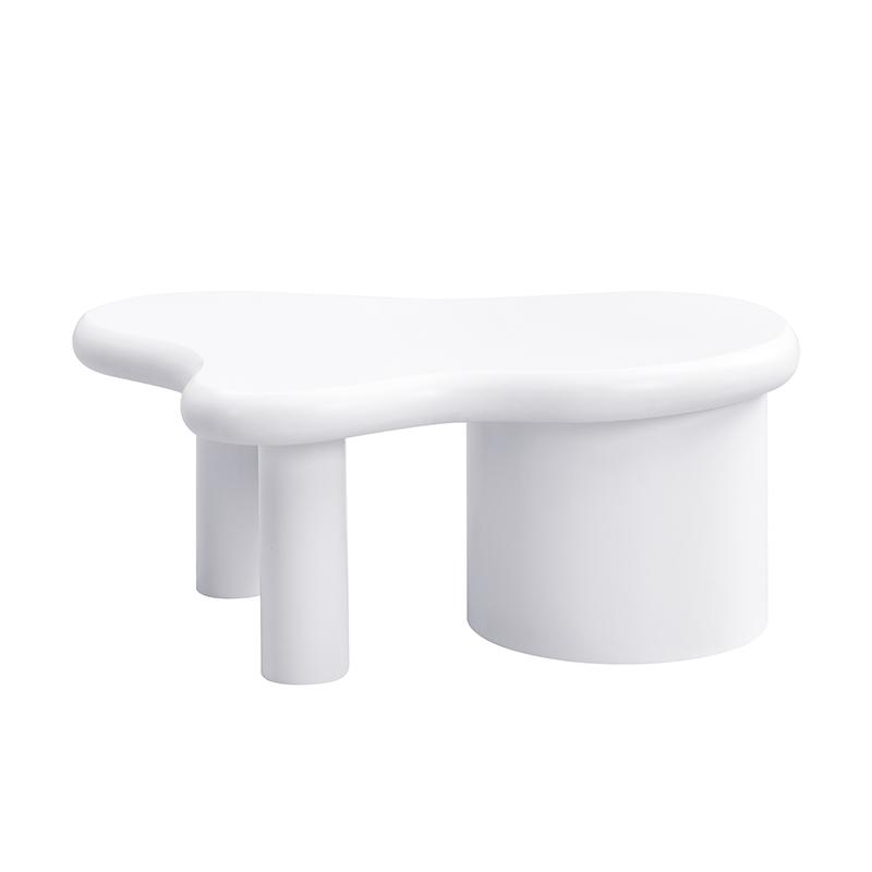 Modern White Coffee Table with Irregular Shape - 2 Drawers, Space-saving, Stylish, Sturdy - Perfect for Living Room & Multi-purpose Use