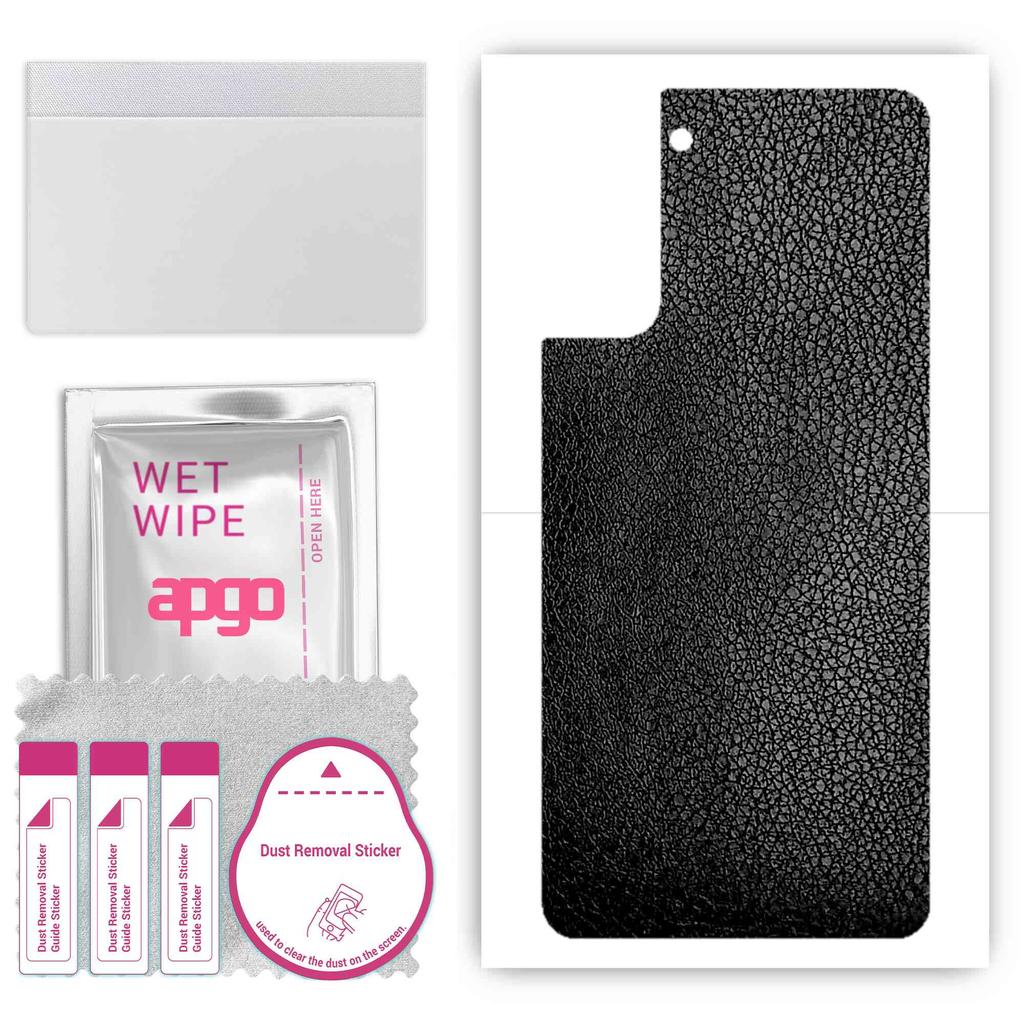 apgo Protective Skin Sticker for the back compatible with Samsung Galaxy S21 Plus 5G, Wrap Film, Foil, Vinyl - Pattern Black Leather