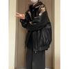 Men's High-End Black Leather Motorcycle Jacket, Perfect for Spring & Autumn, Handsome Loose-Fit Short Baseball Style.