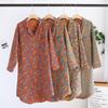 New Spring and Summer Women's Nightdress 100% Cotton Leaf Flower Long Sleeve Dress Large Home Dress Retro Long Sleeve Dress