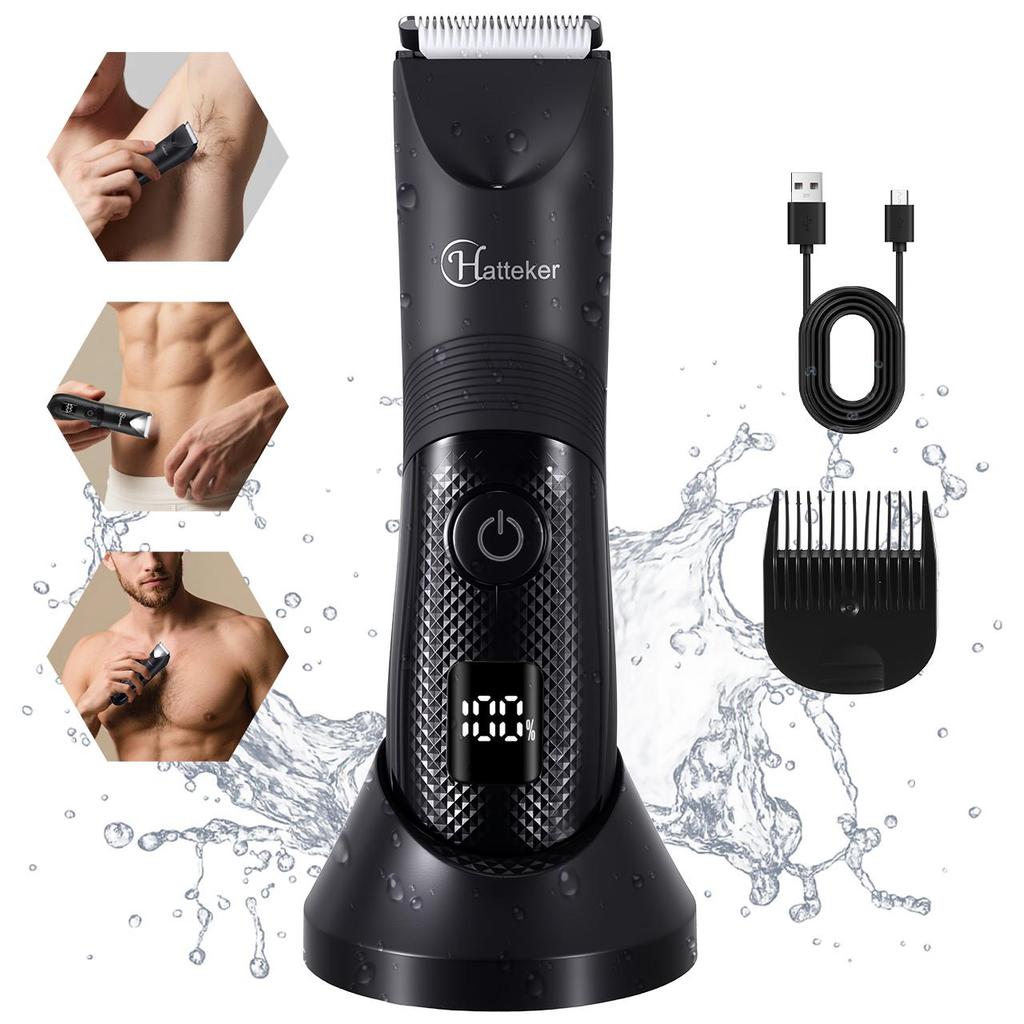 Hatteker Body Pubic Hair Trimmer for Men With Light  Balls Trimmer No Razor Burn Groin, Body Groomer Shaver, IPX6