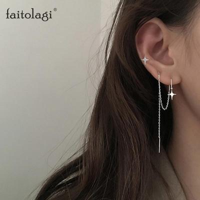 1 комплект, простые блестящие серьги-гвоздики со звездами и крестом, длинная цепочка, серьги с кисточками для женщин, геометрические украшения для пирсинга ушей, вечерние подарки для девочек