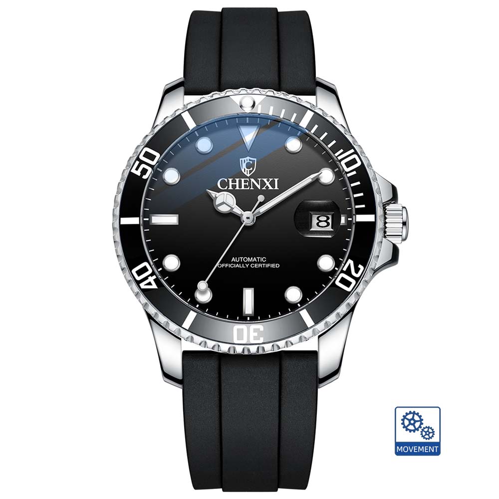 CHENXI Openwork Automatic Mechanical Watch Silicone Strap Submariner Fashion Men's Watch Mechanical Watch relojes para hombres