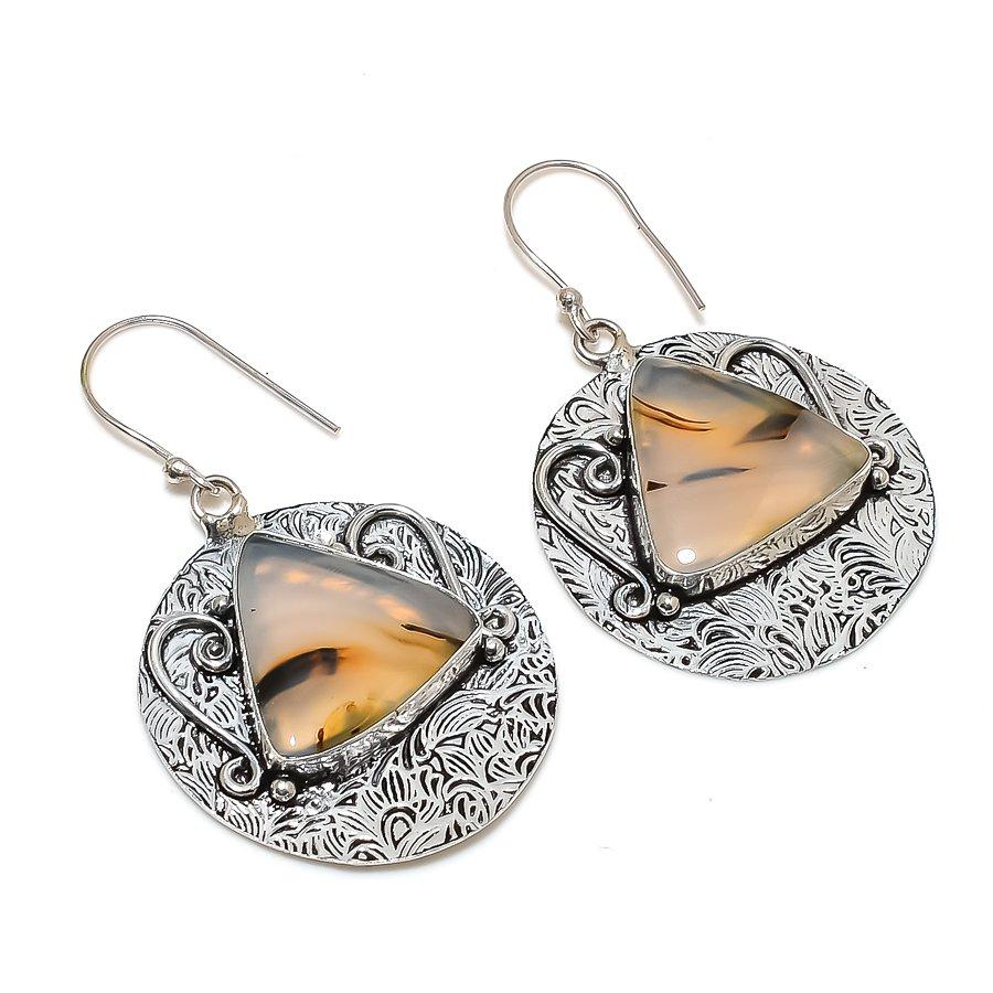Natural Montana Agate Gemstone 925 Sterling Silver Jewelry Earring 2.17" ZS-1380