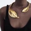 Summer New Niche Personalised Gold Leafy Flower Collar Exaggerated Funky High Feeling Open Necklace