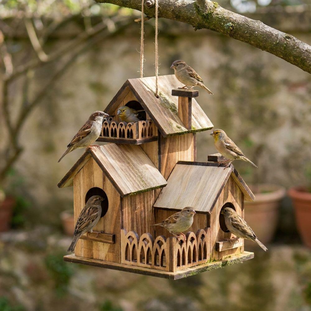 Handmade Wooden Bird House Waterproof Bird Nesting Box Creative Wild Birds Habitat Garden