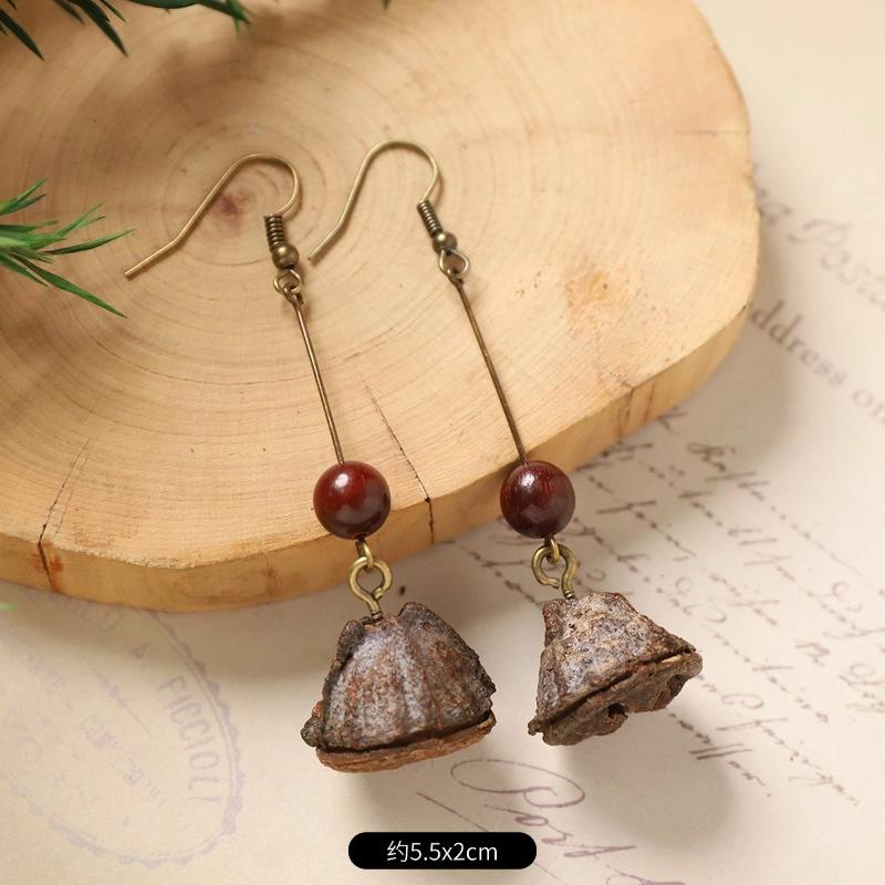 Оригинальные серьги Mori Plant Fruit, натуральные желуди, ручная работа, ретро-женские длинные серьги, этнический стиль, литературная и традиционная китайская медицина