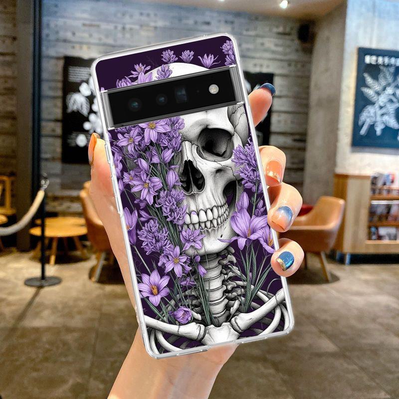 Чехол для телефона Google Pixel 10 9 8 7 6 9A 8A 7A 6A 5 4 5A 4A 3A Pro XL Мягкий прозрачный ТПУ Прозрачная крышка Жесткий Розовый Фиолетовый Череп