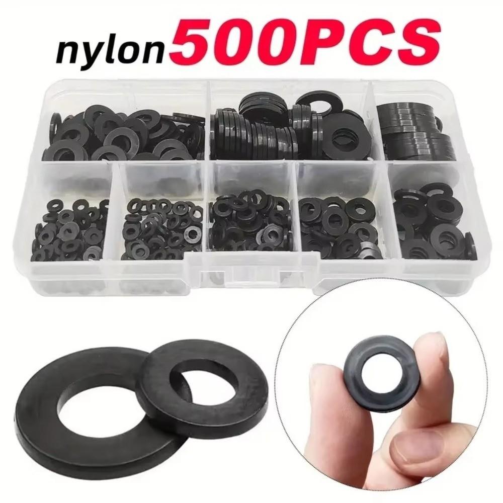 250/500PCS White Black Sealing Ring Plastic Flat Gasket Set Insulation Washer Set for Screw Bolt