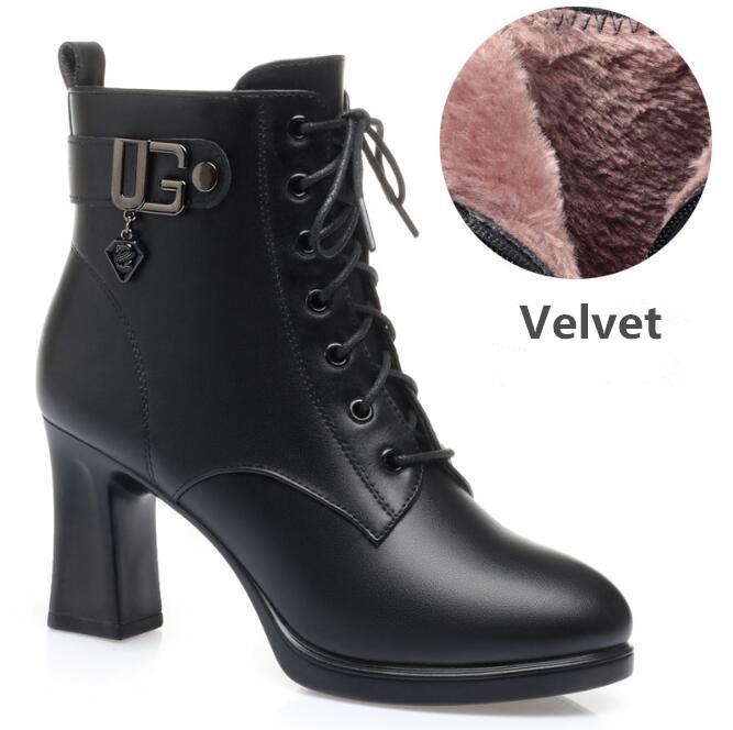 Женские ботильоны из натуральной кожи, женские плюшевые теплые нескользящие зимние ботинки, женская обувь на высоком каблуке, женские ботинки на толстом каблуке