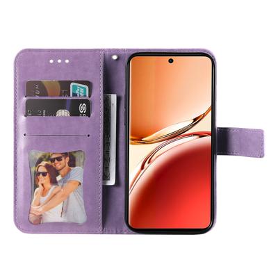 Чехол для Oppo Reno12 F 5G с цветочным узором, из ПУ кожи, кошелек-подставка, чехол для телефона
