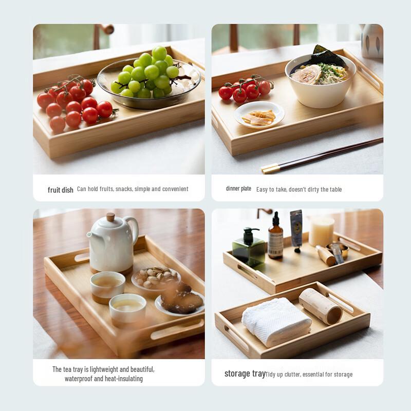 YIJUK Bamboo Rectangular Tea Tray with Handles