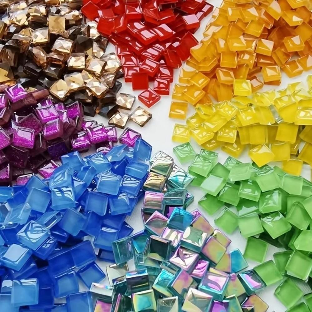 100/140PCS Square Shape Mosaic Craft Supplies Crystal Grain Glass Mosaic Art Tiles Wall Decorating