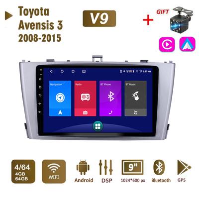 Автомобильная магнитола Android для Toyota Avensis 3 2008-2015, 2 Din, мультимедийная навигация Carplay, GPS, WIFI, головное устройство, 4 + 64 ГБ