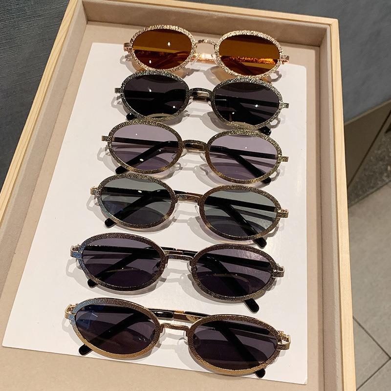 New Oval Shaped Small Fragrance Sunglasses Fashion Women Metal Eyeglasses With Embossed Retro Starry Sparkling Artistic Glasses