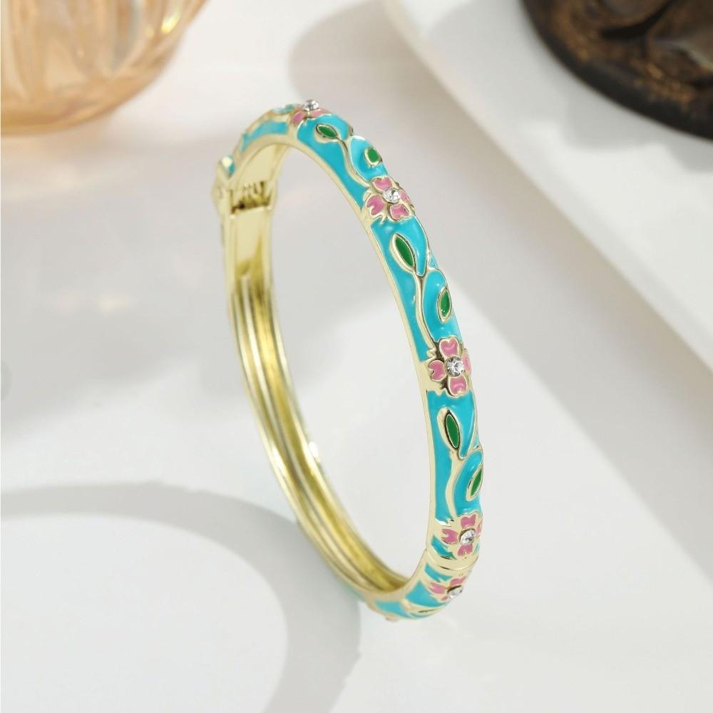 Metal Enamel Bracelet Retro Enamel Flower Bangle Metal Bangle Cloisonne Bracelet Women's Jewelry