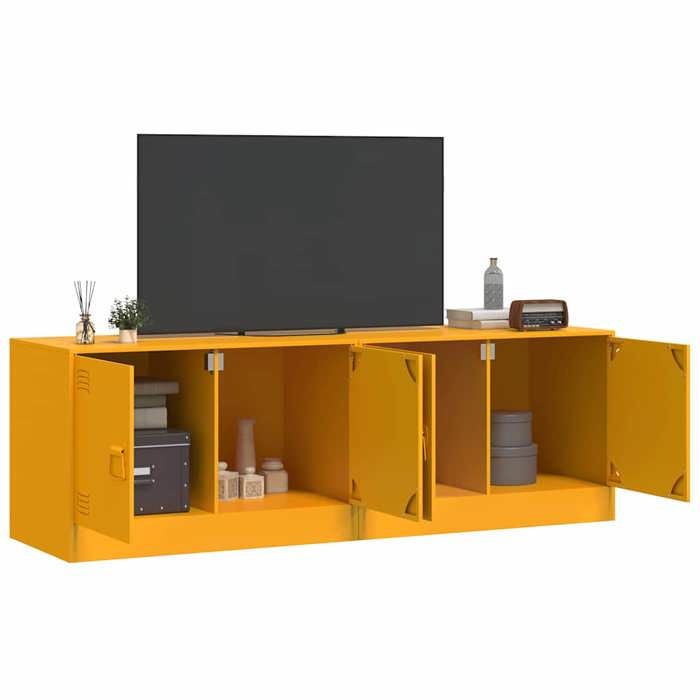 VidaXL Meubles TV 2 pcs jaune moutarde 67x39x44 cm acier, banc TV, meuble télé, meuble multimédia, buffet TV, meuble hifi, 841638