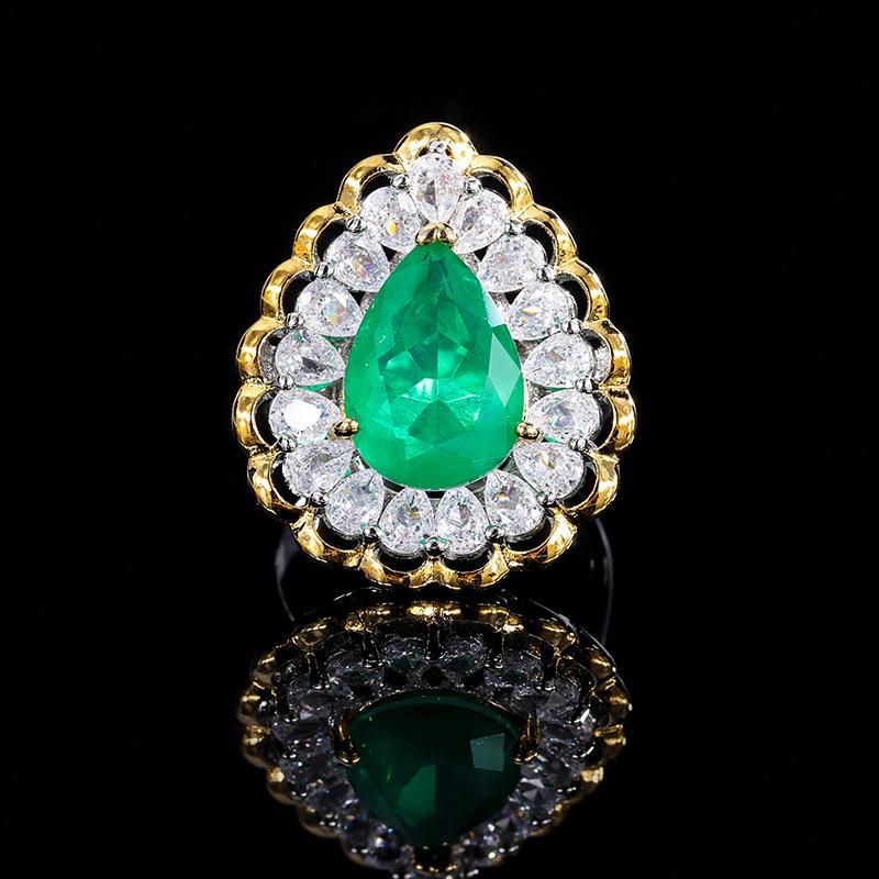 Новое винтажное кольцо с каплями бриллиантов, кольцо с изумрудом и цирконом из драгоценных камней Параиба