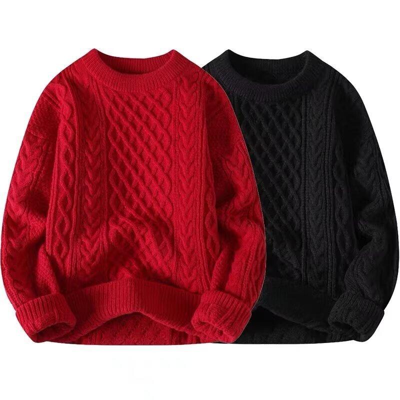 Men S Knitted Twist Sweater Loose Fit Long Sleeve Thick Warm Casual Pullover