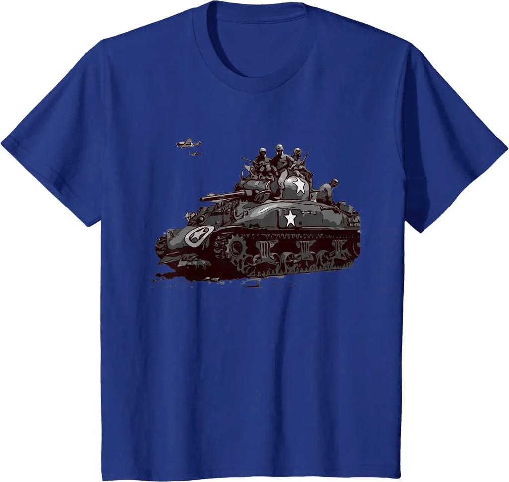 Средний танк M4 Sherman Вторая мировая война Бронированные люди Футболка с коротким рукавом Повседневная 100% ХЛОПОК Круглый вырез Мужская одежда