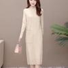 Autumn Winter Mid-length Knitted Dress Women's Solid Color Pullover Dress Thickened Half High Collar Bottoming Knitted Pockets Dress