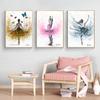 Beautiful Ballet Dancer Canvas Poster Prints Abstract Butterfly Flower Watercolor Canvas Painting Wall Art Pictures Home Decor