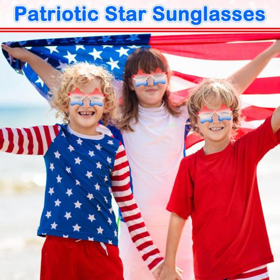12 Pcs Independence Day Patriotic Sunglasses Rimless Red Blue White Star/Heart/Round