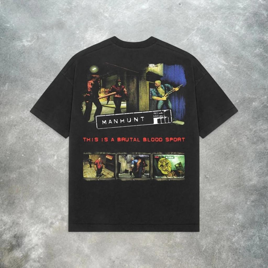 2026 Manhunt Ретро Y2K Мужская и Женская Американская Уличная Одежда Футболка, Модный Круглый Вырез Свободный Повседневный Топ для Весны и Лета