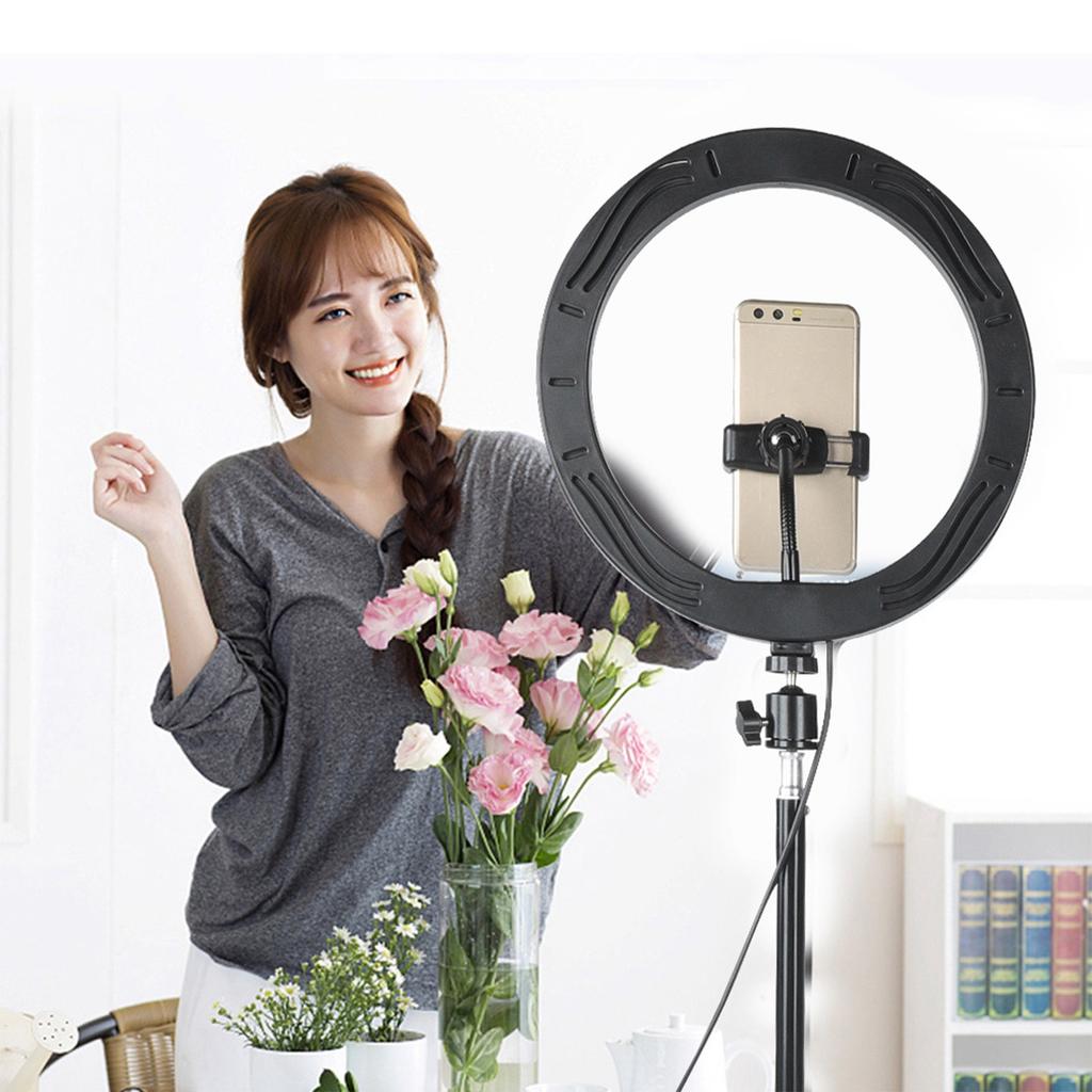 10 Inch Dimmable LED Circle Fill Light USB Camera Video Lamp with Tripod Phone Clip Set