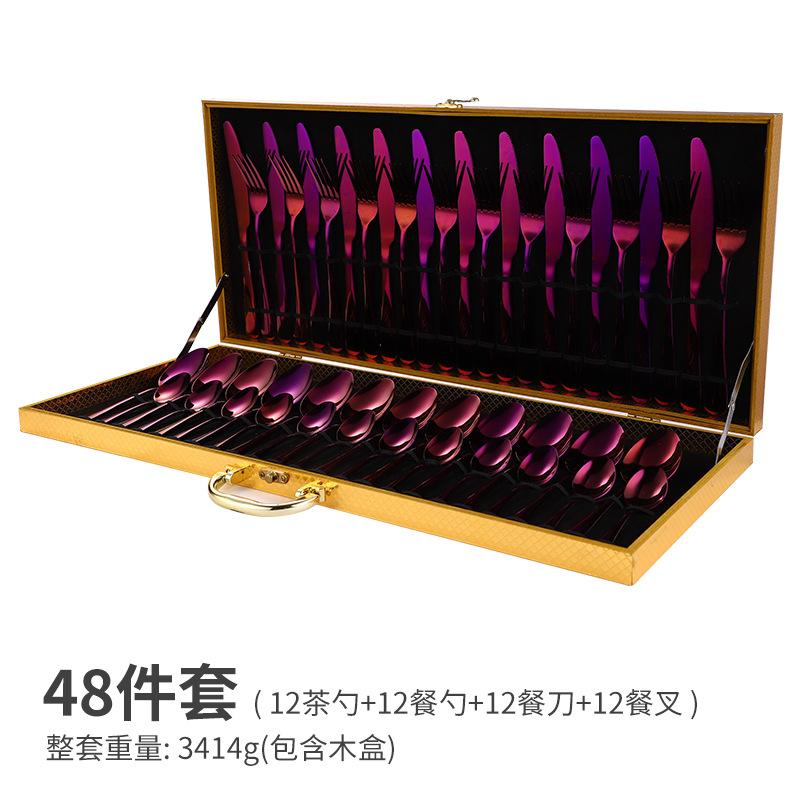 Light Luxury Stainless Steel Knife, Fork and Spoon 48 Pieces Gift Golden Wooden Box Set Hotel Western-style Tableware