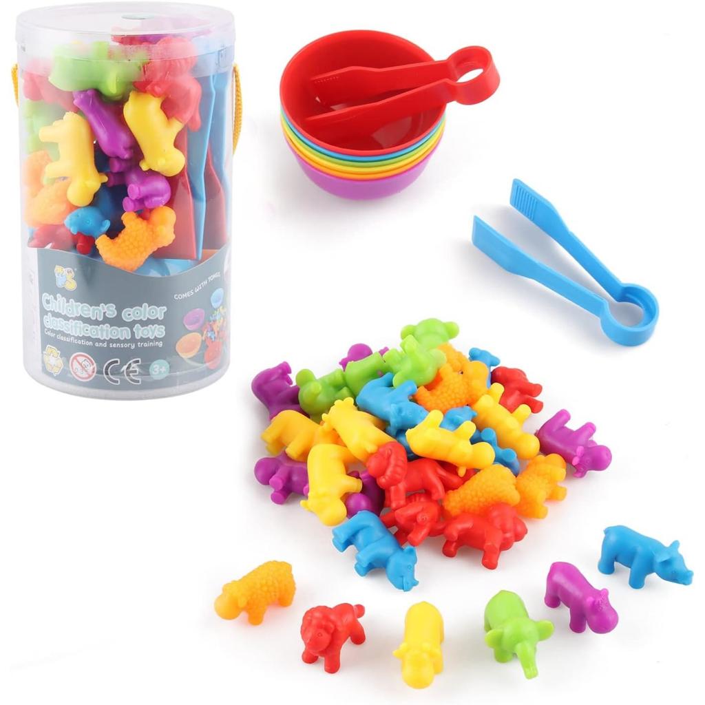 Игрушки от 3 лет, игрушки Монтессори от 3 лет, игрушка для распознавания цветов подсчета динозавров с подходящими чашками и пинцетом, цвета для развития мелкой моторики