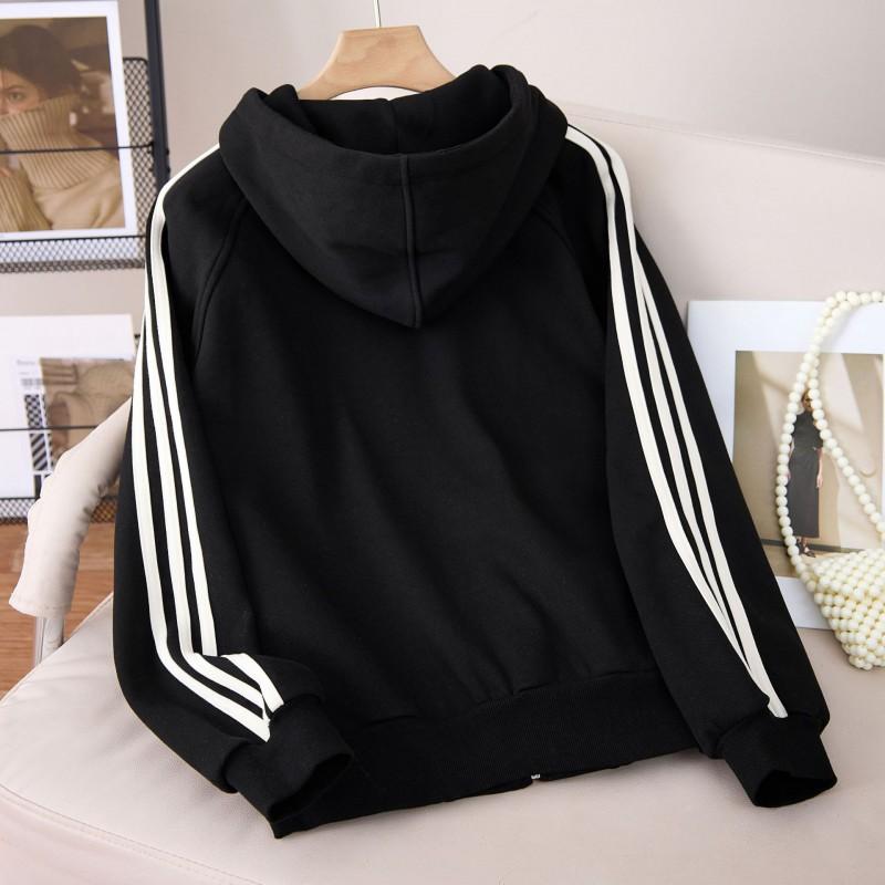 Womens Fleece-Lined Hooded Zip-Up Sweatshirt Oversized Casual Jacket Winter Korean Style