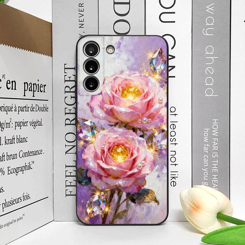 Роскошный Чехол для Телефона с Принтом Розовой Розы и Алмазов для Samsung Galaxy S26 S25 S24+ S23 Ultra S22 Plus S21 FE S20 Мягкий Чехол