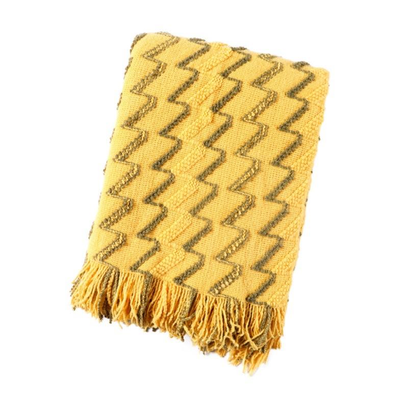 100% Acrylic Khaki Knitted Blanket with Tassel Gift Blanket Bed Sofa Travel Breathable Chic Bohemian Soft Comfortable Blanket