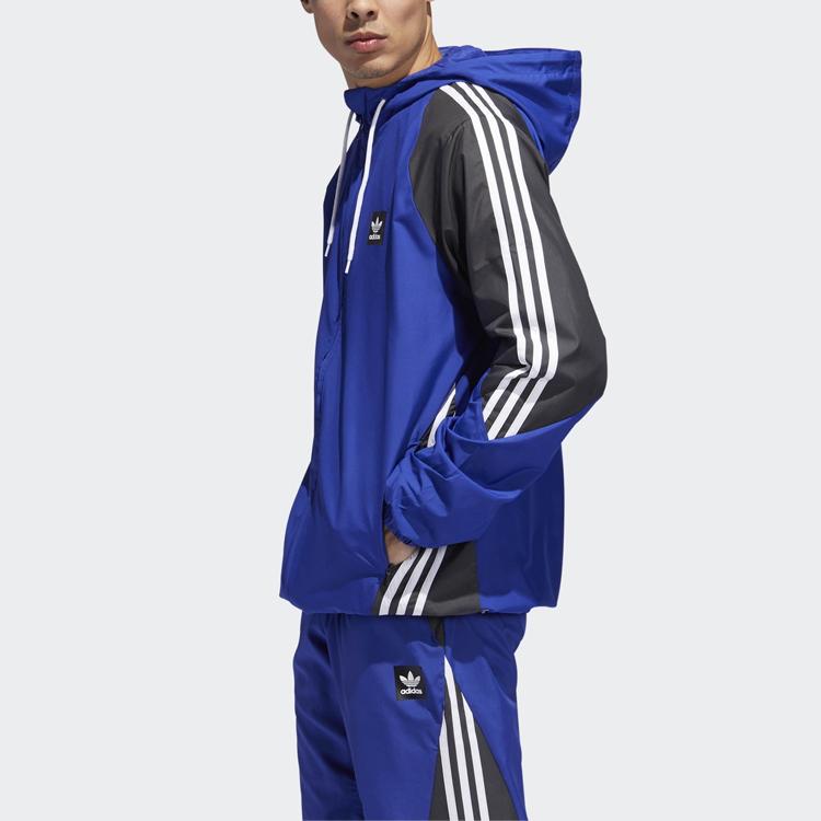 Adidas Originals Insley Colorblock Logo Sports Hooded Jacket Men Outerwear Blue DU8336