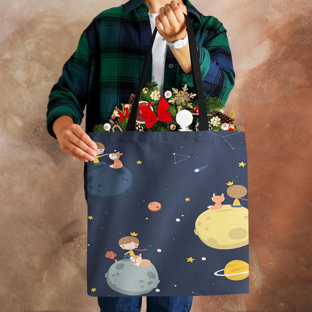 Классический мультфильм Маленький принц Лис Роза Принт Женские сумки-тоут Женские Повседневные Сумки через плечо Эко Сумки для покупок Для улицы KTY