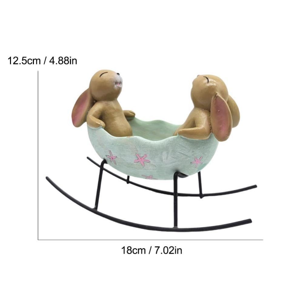 New Resin Rabbit Statue Easter Outdoor Animal Figurine Rocking in Egg Cradle Ornament Garden Decorations