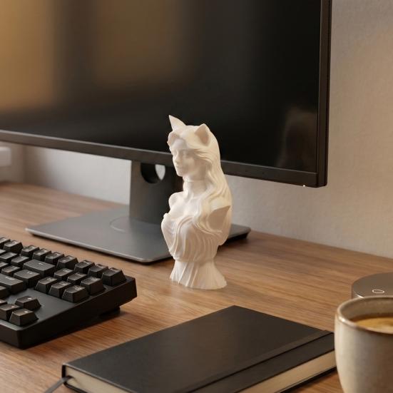 Женская фигурка с кошачьими ушками 3D-печатная женская бюст-скульптура для гостиной, офисного стола, книжной полки, домашнего декора