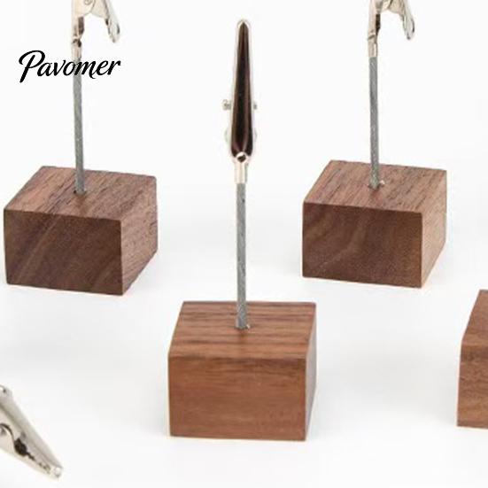 Compact Note Holder Wooden Cube Memo Clip Stand, Display Solid Wood Square Base Receipt Card Holder, Vertical for Wedding Party or Office Table