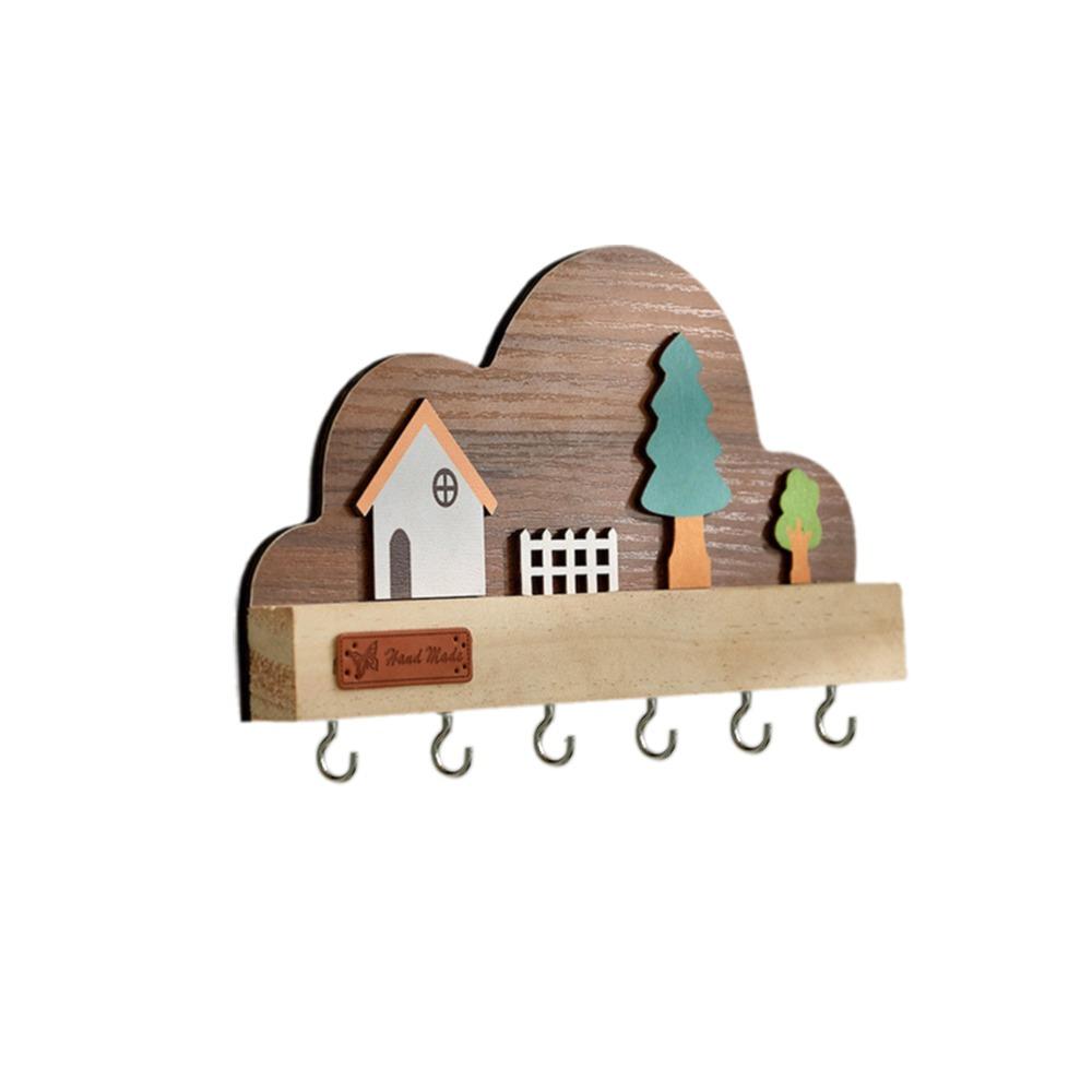 Cloud House Forest Key Storage Holder Solid Wood Decorative Hook Door Wall Hook  Home Decor