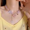 Милое ожерелье с темпераментом, симпатичное кавайное ожерелье с бабочкой в форме сердца, бисерное ожерелье для женщин и девочек, элегантная универсальная цепочка для ключицы, подарки