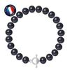 Bracelet - - Genuine Freshwater Cultured Pearl 9-10 Mm - 925 Silver - Stick Clasp - Black